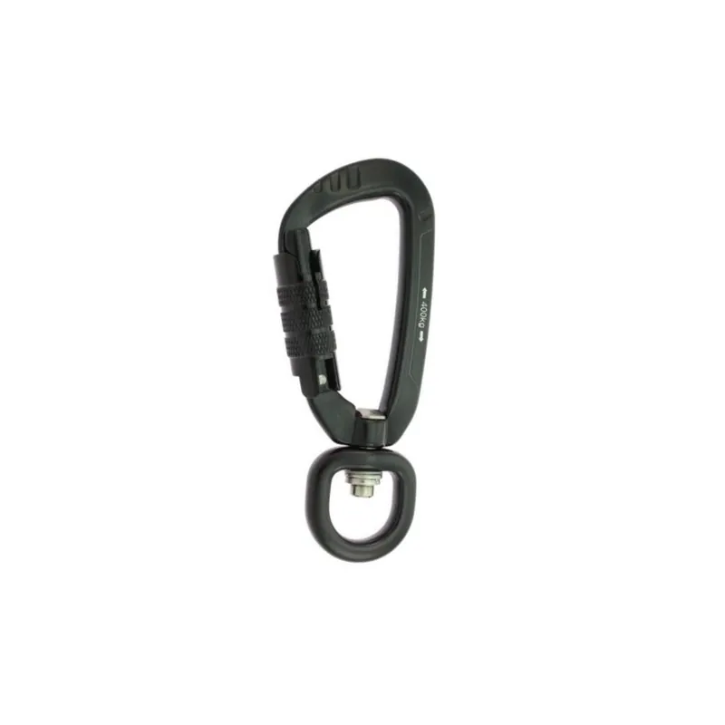 Hliníková karabina 86mm Twist-Lock s obratlíkem černá max. 400kg Výprodej