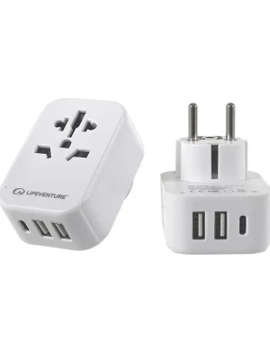 LIFEVENTURE World to Europe Travel Adaptor with USB (& USB C) Originální