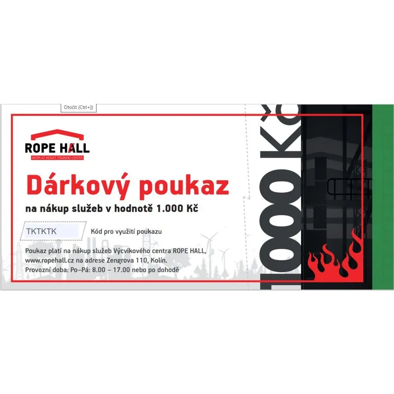 Dárkový poukaz ROPE HALL - 1000 Kč Akce