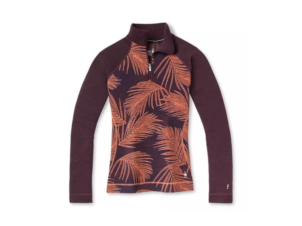 Speciální Cena SMARTWOOL Dámské triko W MERINO 250 BL PATTERN 44287 ZIP BOXED sunset coral palm - růžové