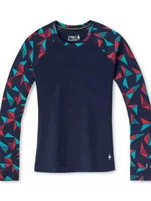 Nejprodávanější SMARTWOOL Dámské triko W MERINO 250 BASELAYER PATTERN CREW BXD deep navy pinwheel - modré