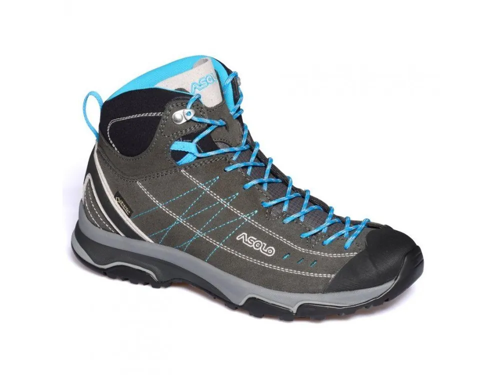 ASOLO Dámské trekové boty NUCLEON MID GV ML graphite/silver/cyan blue - šedé Oblíbený