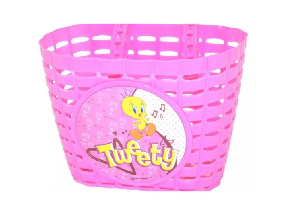 Nová Kolekce Košík na řidítka dětský růžový TWEETY + pásky