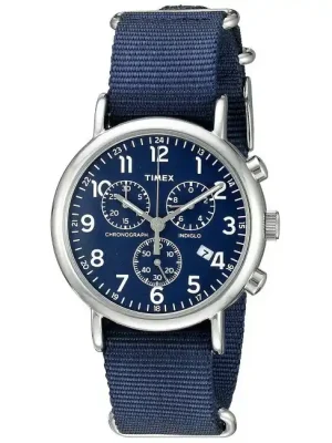 Hodinky Timex Weekender silver-tone case Blue dial Sezónní Sleva