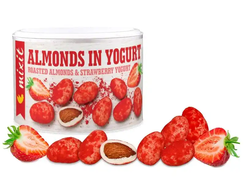 Top Prodej Mandle v jogurtu s jahodovým prachem Mixit 240g