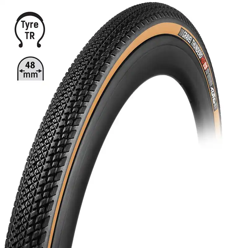 Plášť TUFO Gravel THUNDERO HD 700x48C, bezduš., črn/béž Akce