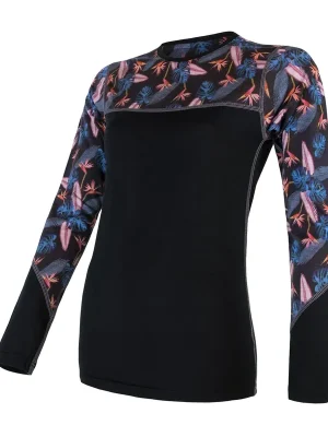 Dámské triko dl.rukáv SENSOR MERINO IMPRESS černá/floral Speciální Cena