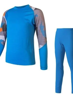 Dětské triko dl.rukáv + spodky SENSOR MERINO IMPRESS SET modrá/camo Výhodná Nabídka