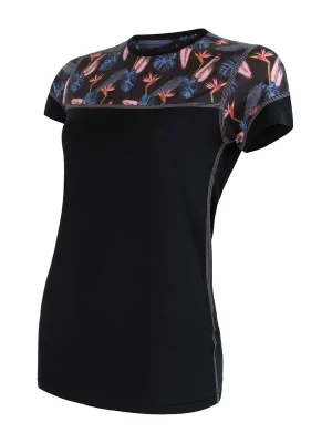 Dámské triko kr.rukáv SENSOR MERINO IMPRESS černá/floral Hit Sezóny