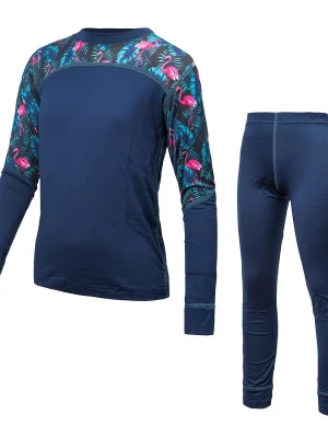 Dětské triko dl.rukáv + spodky SENSOR MERINO IMPRESS SET deep blue/floral Must-Have