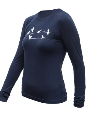 Dámské triko dl.rukáv SENSOR MERINO ACTIVE SONGBIRDS deep blue Jen Po Omezenou Doba