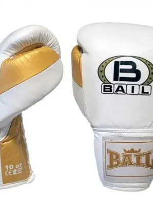 Boxerské rukavice Profi šněrovací - kůže vel. 10 oz bílá zlatá BAIL Originální