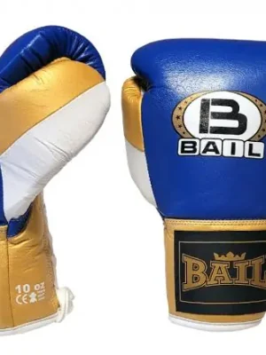 Kup Teď Boxerské rukavice Profi šněrovací - kůže vel. 10 oz modrá bílá zlatá BAIL