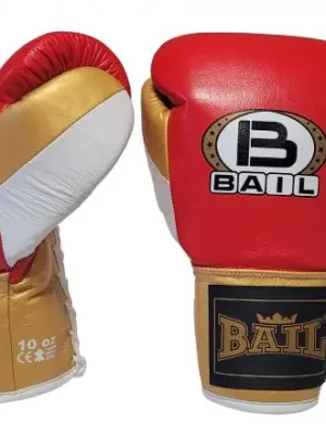 Must-Have Boxerské rukavice Profi šněrovací - kůže vel. 10 oz červená bílá zlatá BAIL