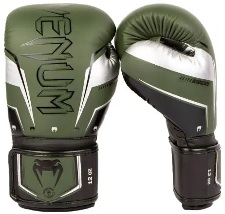 Boxerské rukavice VENUM Elite Evo Khaki/Silver Značkový