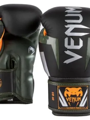 Boxerské rukavice VENUM Elite Boxing Gloves černá/stříbrná/Khaki vel. 10oz Cenově Výhodný