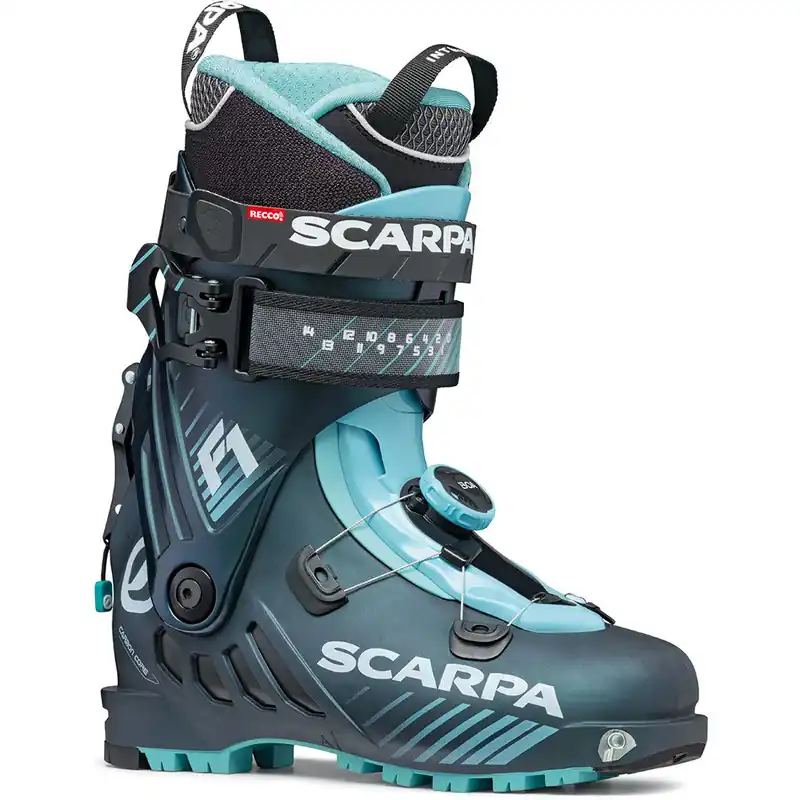 Cenově Výhodný Dámské skialpové boty Scarpa F1 3.0 WMN Anthracite/Aqua 24/25