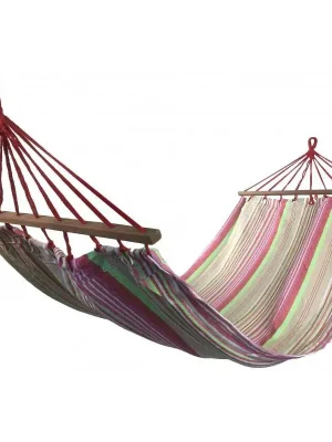 Houpací síť SEDCO - PolyCotton 200x90 cm, růžová/zelená Rychlé Dodání
