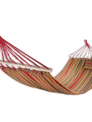 Výhodná Nabídka Houpací bavlněná síť Sedco 200x80cm s výztuhou a polštářkem, zelená/červená