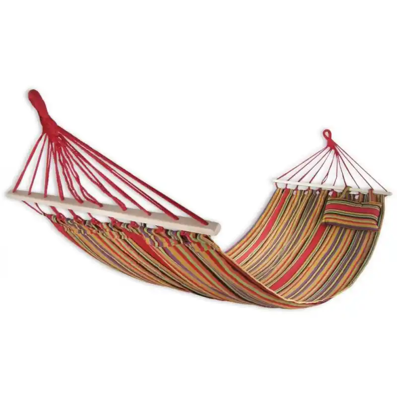 Výhodná Nabídka Houpací bavlněná síť Sedco 200x80cm s výztuhou a polštářkem, zelená/červená